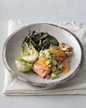 Grilled Salmon and Bok Choy with Orange-Avocado Salsa 