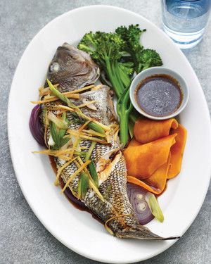 Steamed Black Bass with Ginger and Scallions 