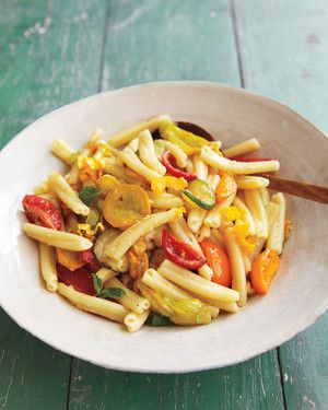 Pasta with Tomatoes, Squashes, and Blossoms 