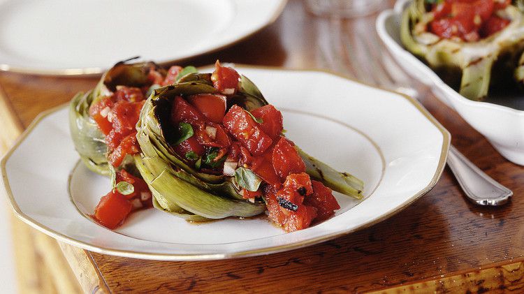 Grilled Artichokes with Raw Tomato Compote 