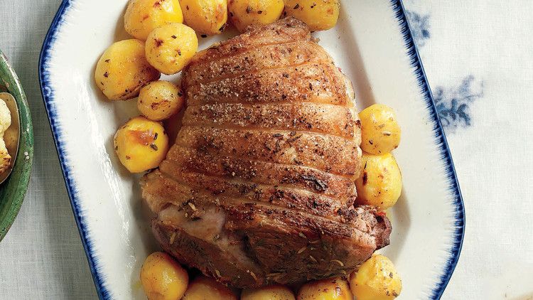 Roasted Marinated Lamb with Lemon and Rosemary Potatoes 
