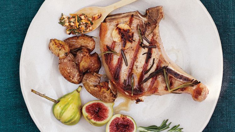 Grilled Pork Chops with Rosemary Gremolata and Figs
