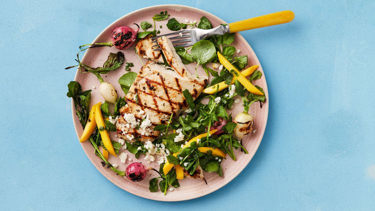 grilled chicken with mango mint lime dressing