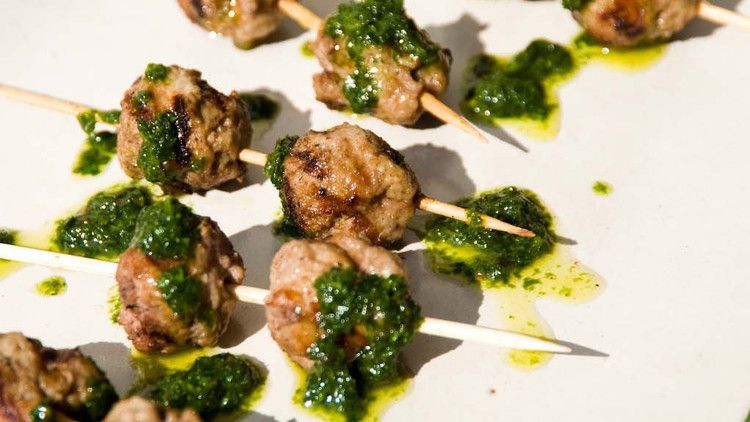 Grilled Lamb Meatballs with Salsa Verde 