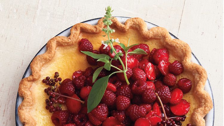 Lemon-Basil Custard Pie with Red Berries 