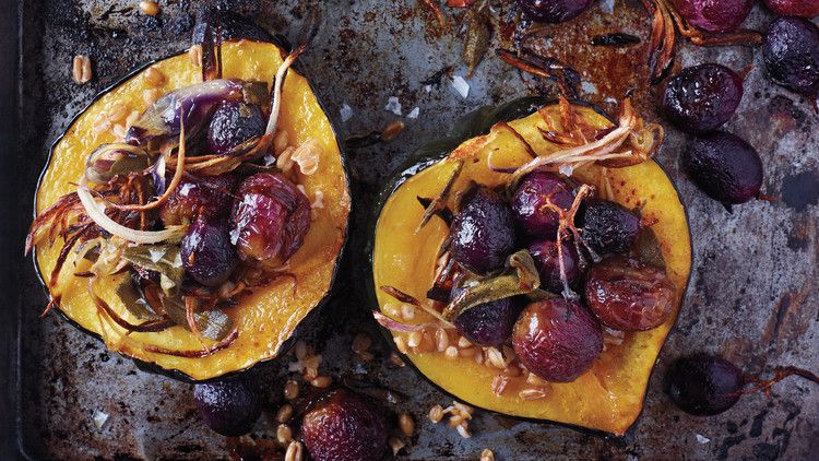 Roasted Squash with Shallots, Grapes, and Sage 
