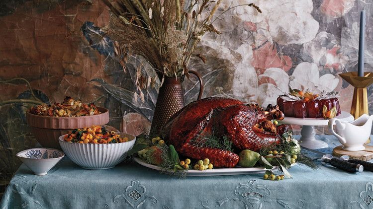 Molasses-and-Cider-Glazed Turkey with Rye-and-Black-Walnut Stuffing 