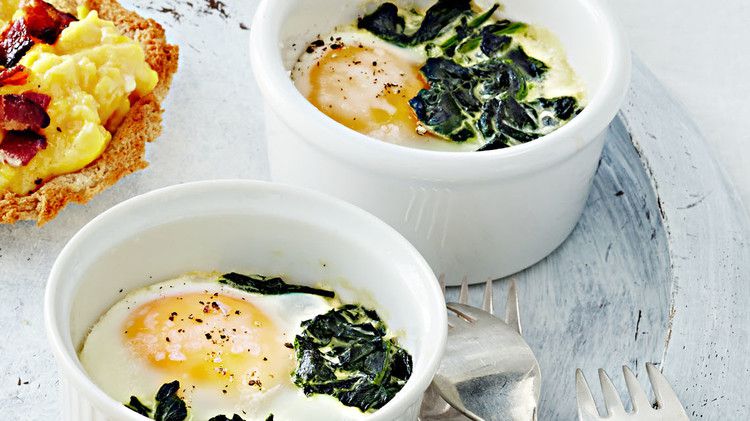 Baked Eggs and Creamy Greens 
