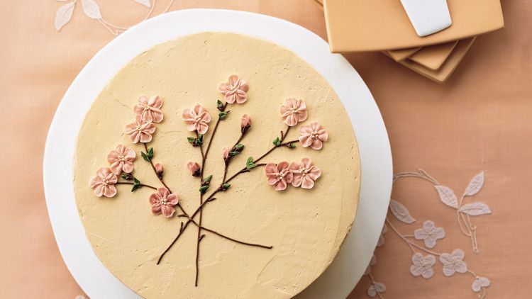 cake with cherry blossom icing detail
