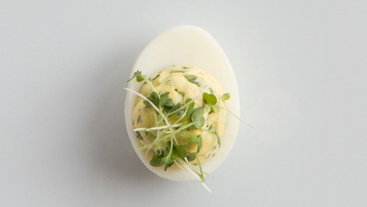 Watercress-Horseradish Deviled Eggs 