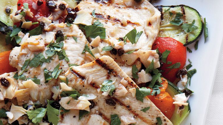 Grilled Chicken and Vegetables with Parsley Vinaigrette 