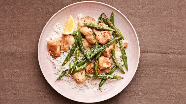 lemon chicken with green beans and rice