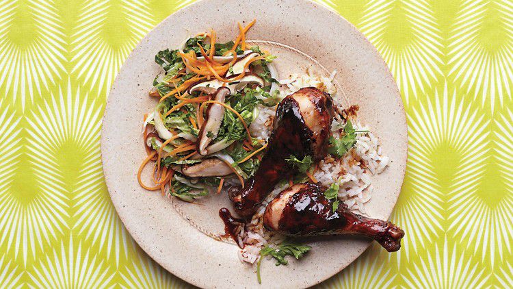 Hoisin-and-Chili-Glazed Chicken Drumsticks with Slaw 