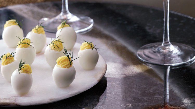 Deviled quail eggs and whiskey switchels