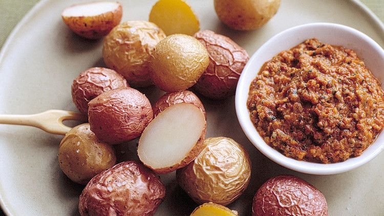 Roasted Baby Potatoes with Romesco Sauce 