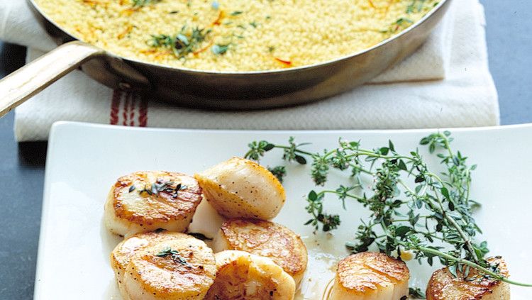 sea scallops with sherry and saffron couscous