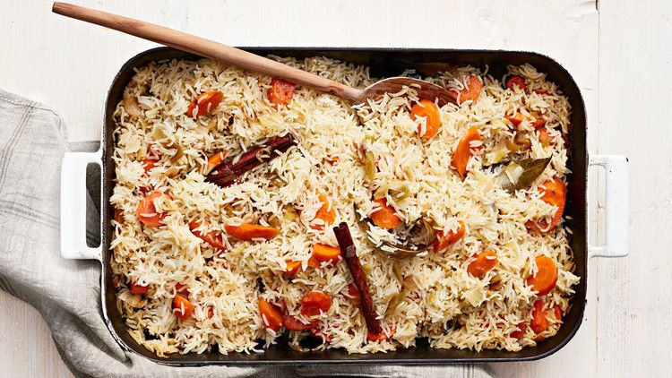 baked carrot and leek pilaf