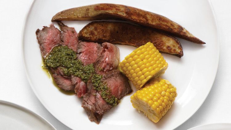 Flank Steak with Corn and Potato Wedges 