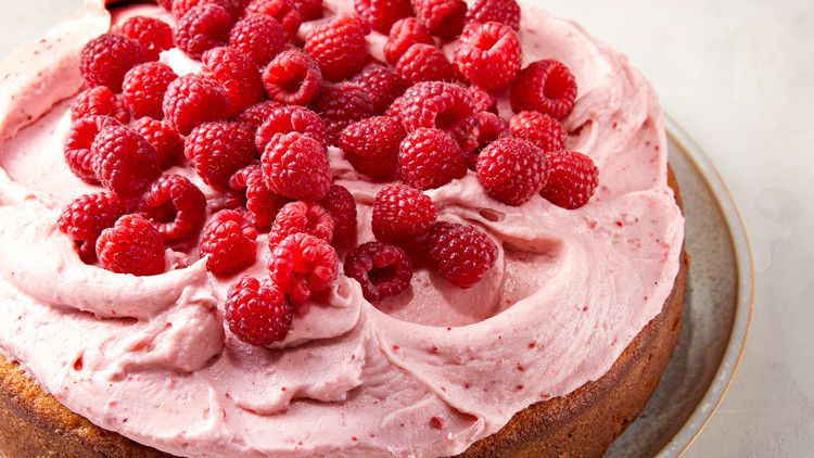 Lemon Snack Cake with Raspberry-Cream Cheese Frosting