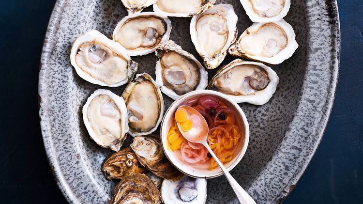 oysters on the half shell with vinegar sauce