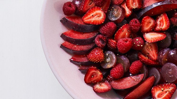red fruit salad with white balsamic and black pepper