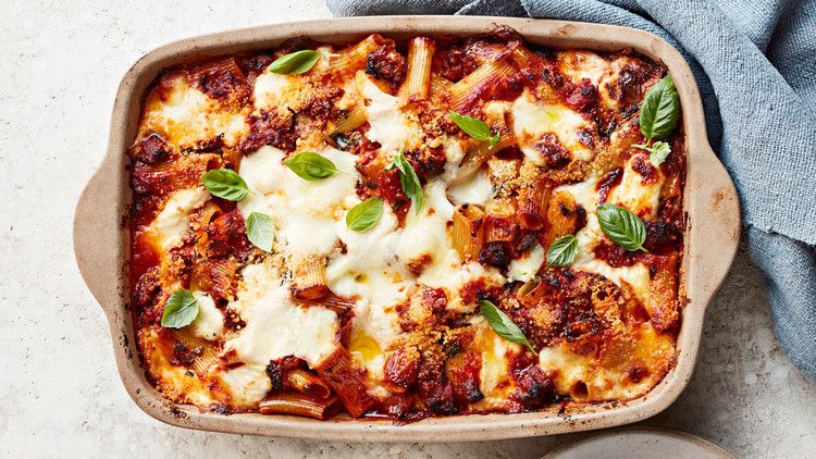 Baked Ziti with Sausage and Bechamel
