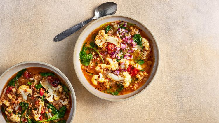 cauliflower-and-lentil stew with onion relish