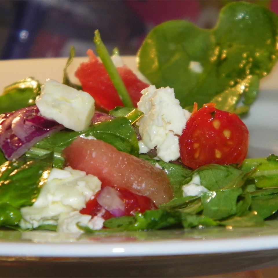 Watermelon and Feta Salad with Arugula and Spinach 
