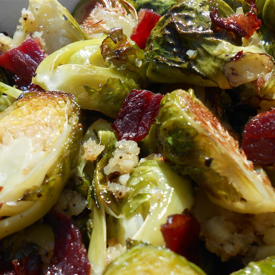 Glazed Brussels Sprouts with Bison Bacon RainbowJewels