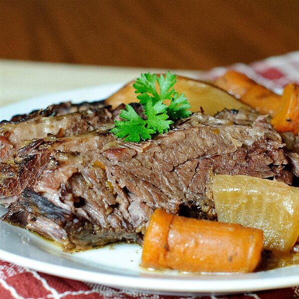 Beer-Braised Bison Brisket with Root Vegetables 