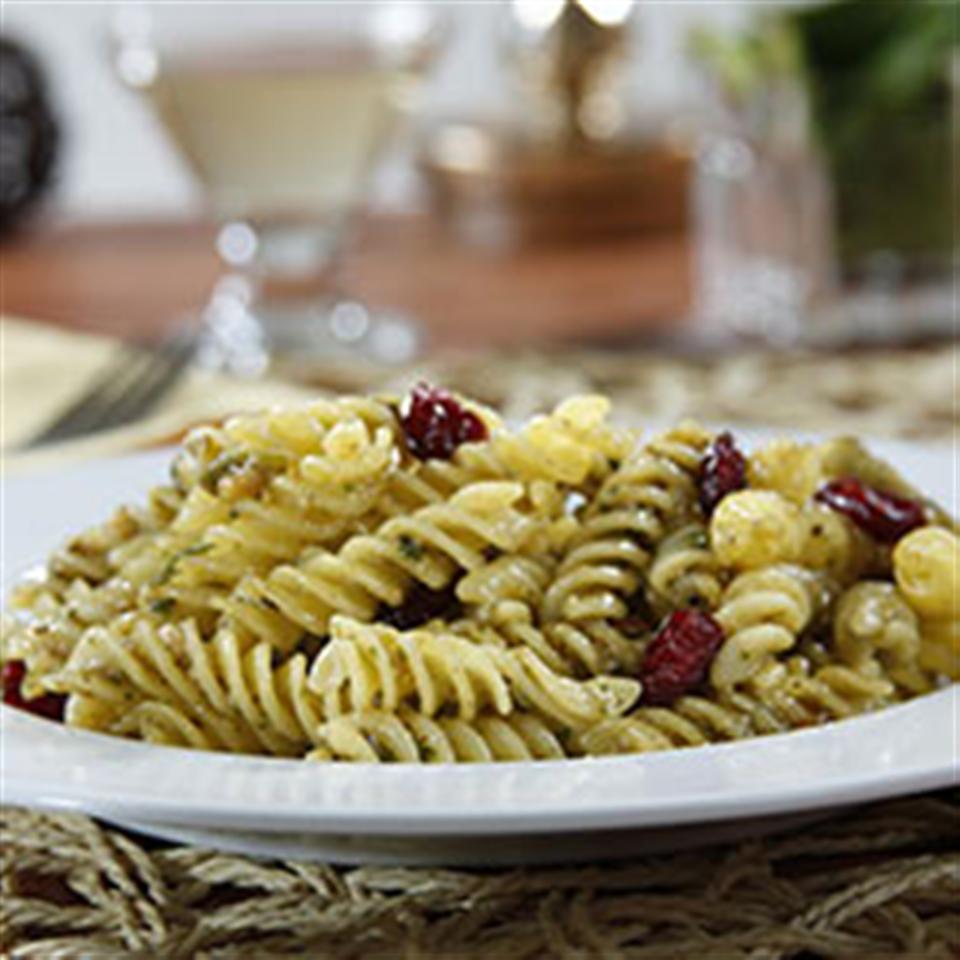 Gluten Free Rotini with a Charred Green Onion Pesto, Toasted Cashews and Cranberries 