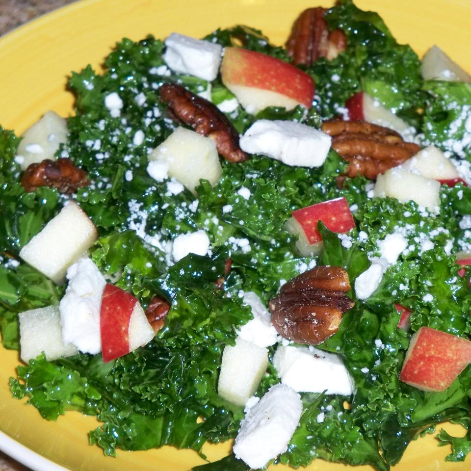 Raw Kale Salad with Feta, Apples, and Pecans 