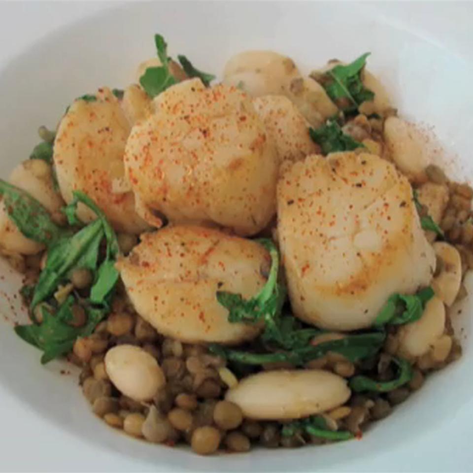 Scallops with Arugula, Lentils, and Butter Beans Chef John