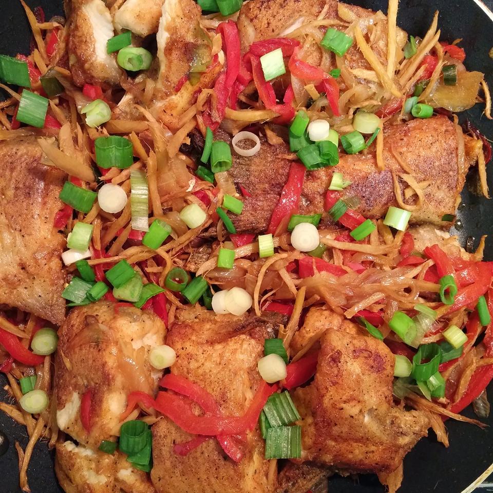 <p>This Cambodian catfish dish has kick, with onions, bell peppers, fresh ginger, and a stir-fry sauce featuring fish sauce, soy sauce, and oyster sauce. Garnish with green onions to serve. "Love the taste," says patinncnow. "It came out perfect. I reduced the amount of fresh ginger as one of the reviewers suggested. Definitely will make it again."</p>
                          