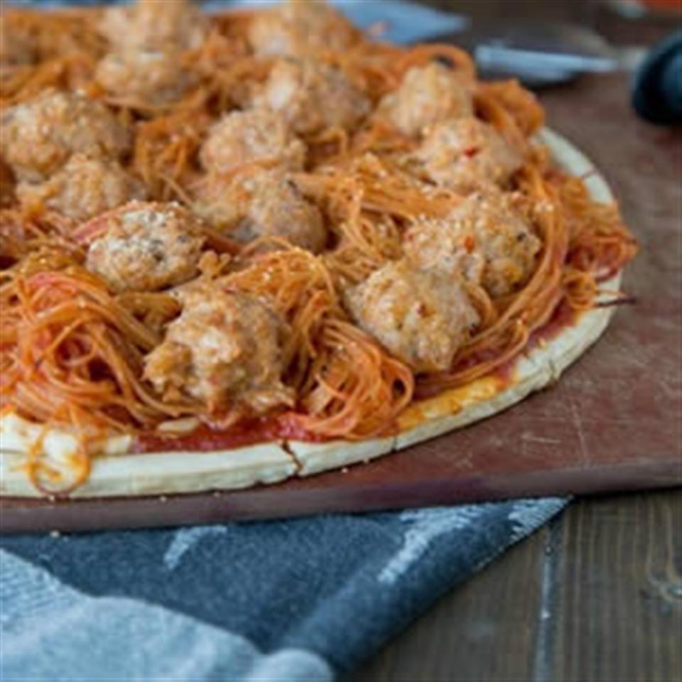 Spaghetti and Meatball Pizza 