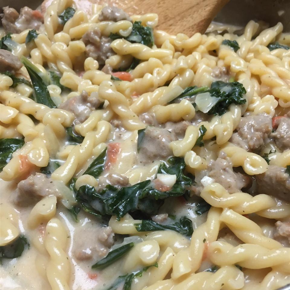 Creamy Kale and Pasta with Sweet Sausage 