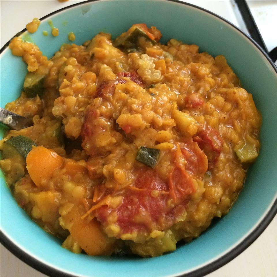 Coconut-Curry Lentil Stew Served over Quinoa 