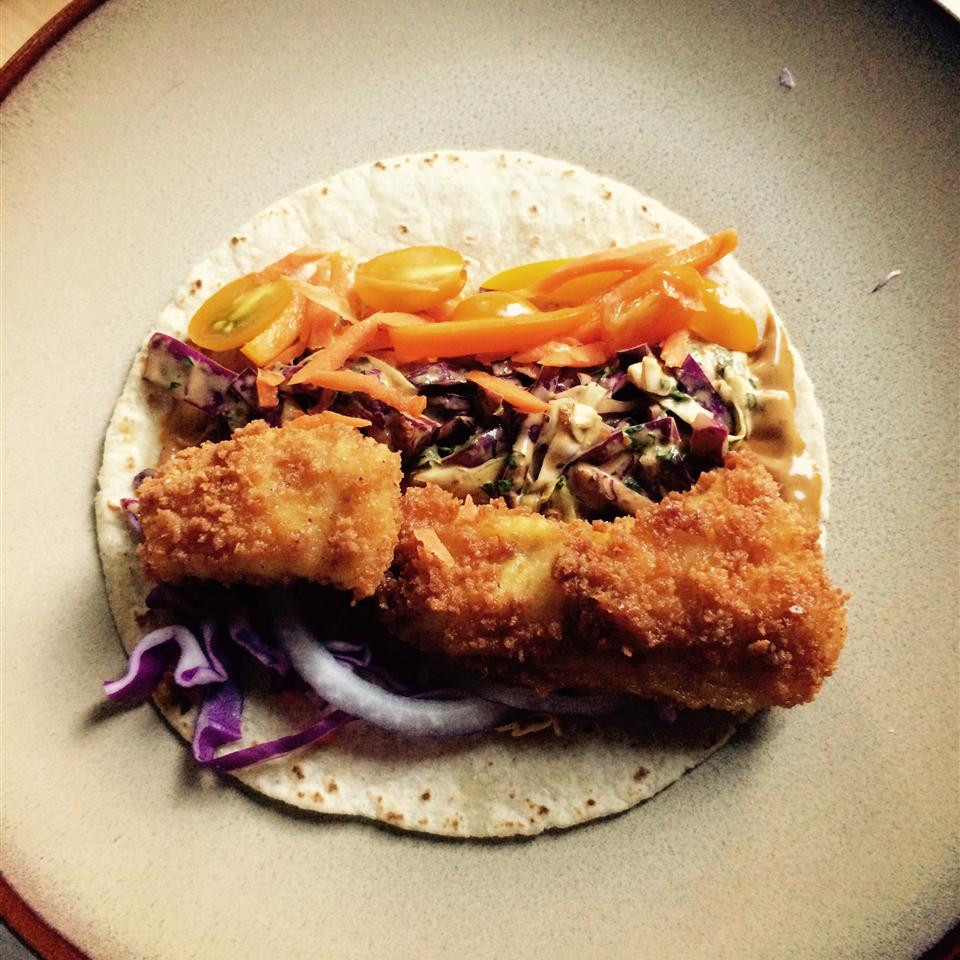 Fish Tacos with Honey-Cumin Cilantro Slaw and Chipotle Mayo 