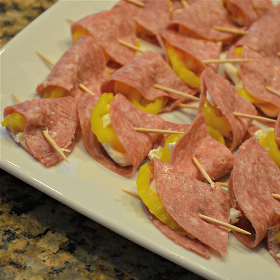 Salami, Cream Cheese, and Pepperoncini Roll-Ups 