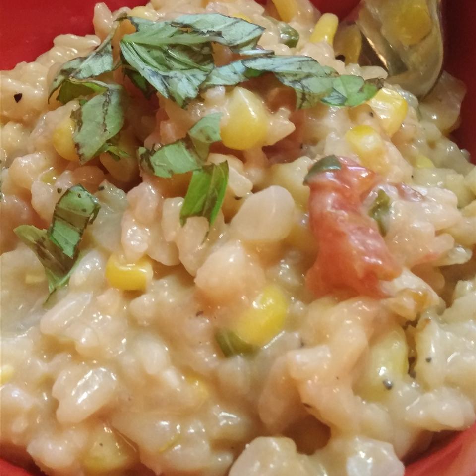 Risotto with Tomato, Corn and Basil 