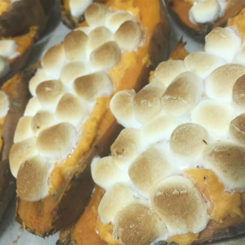 Twice-Baked Sweet Potatoes with Browned Butter and Toasted Marshmallows 