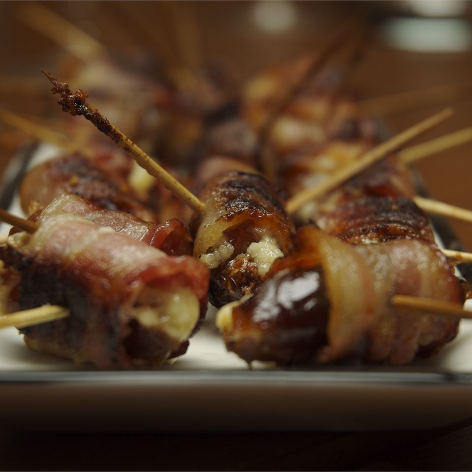 Bacon Wrapped Dates Stuffed with Blue Cheese 