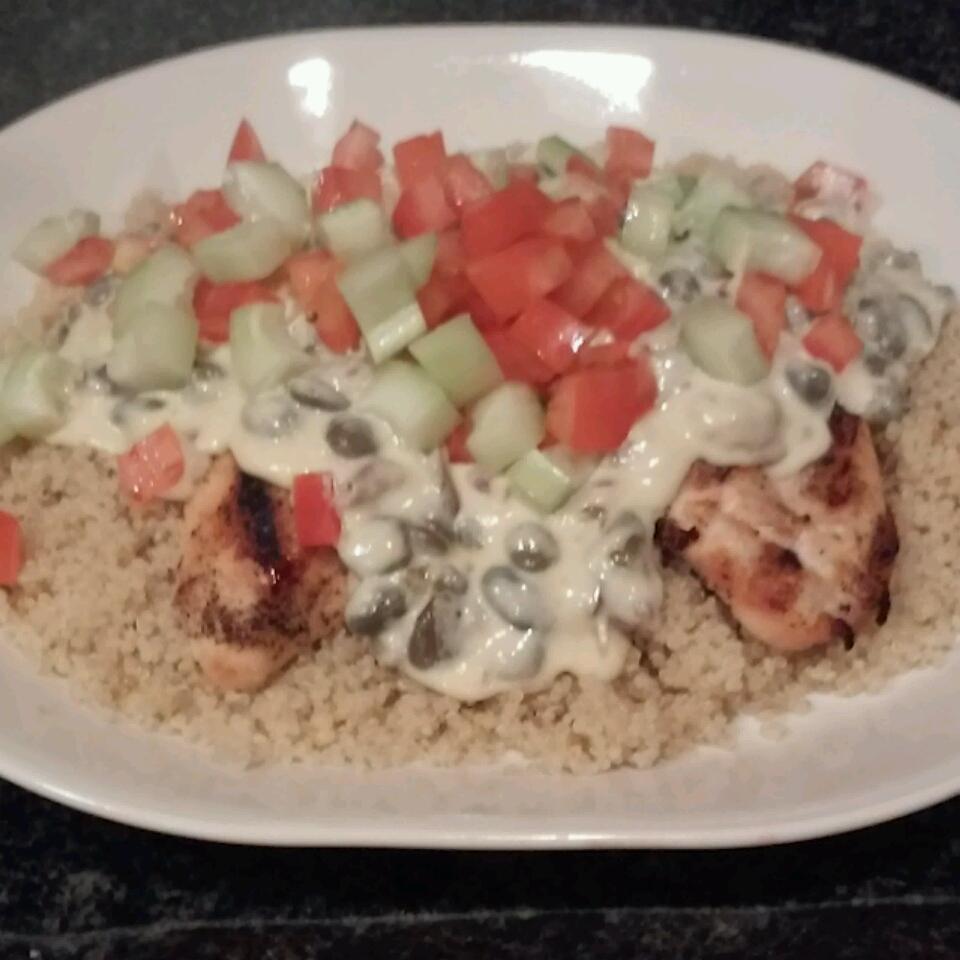 Chicken Breasts in a Date, Caper, and Mascarpone Sauce with Couscous 