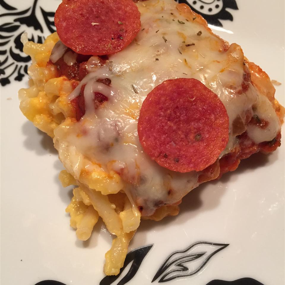 Macaroni and Cheese Pizza Bake thedailygourmet