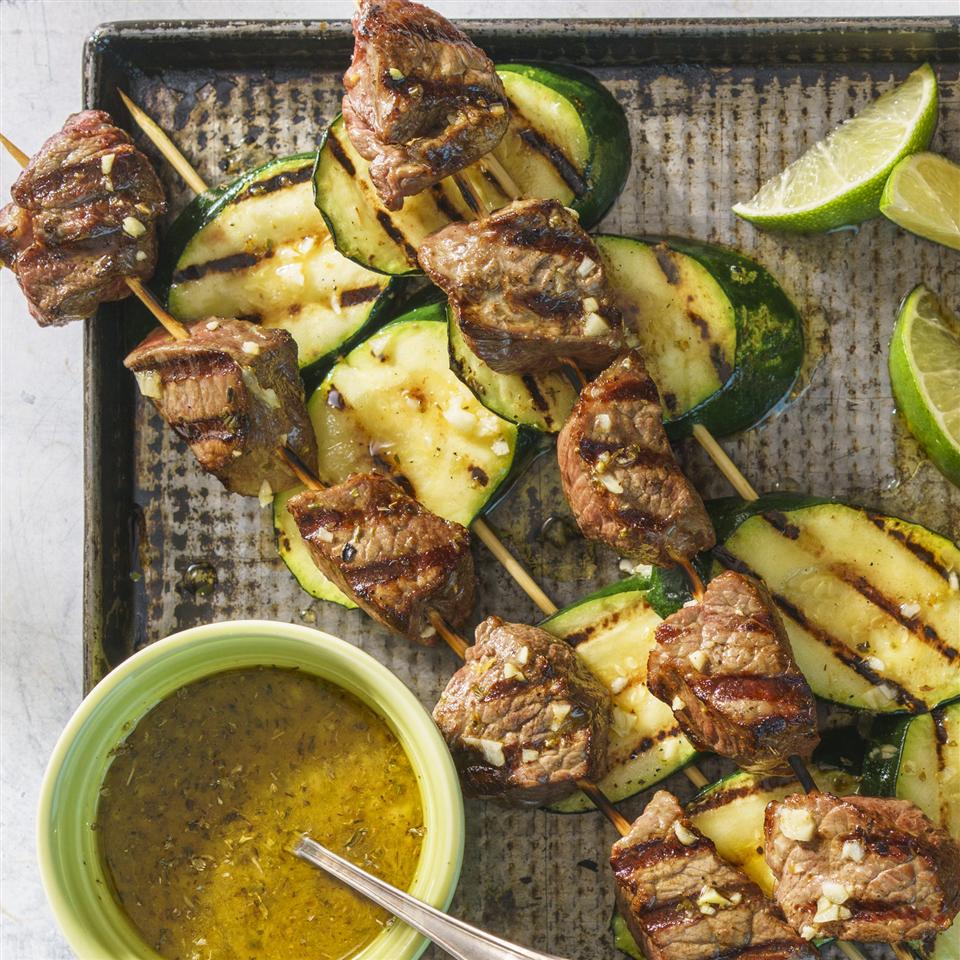Cuban Beef and Zucchini Kebabs with Mojo Sauce