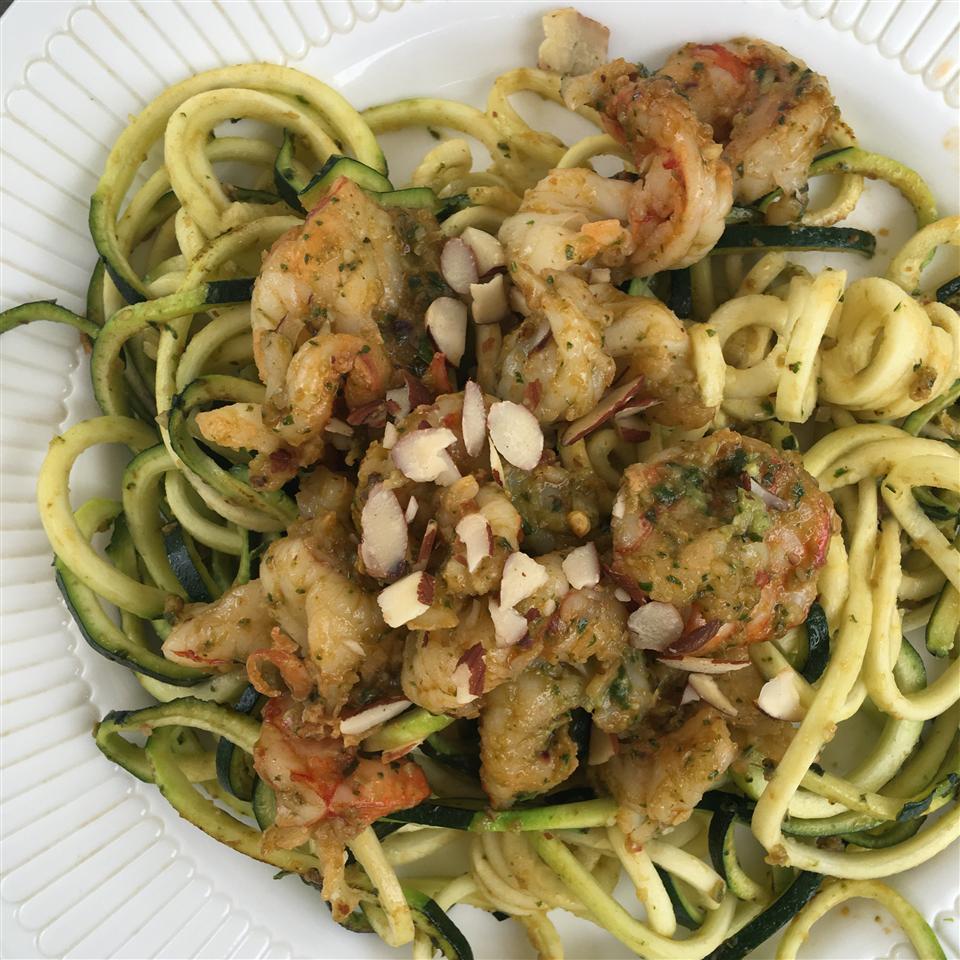 Grilled Shrimp over Zucchini Noodles 