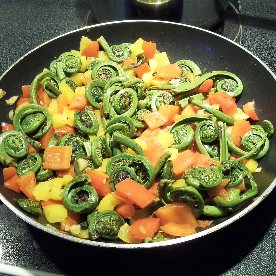 Spring Fiddleheads and Sweet Peppers