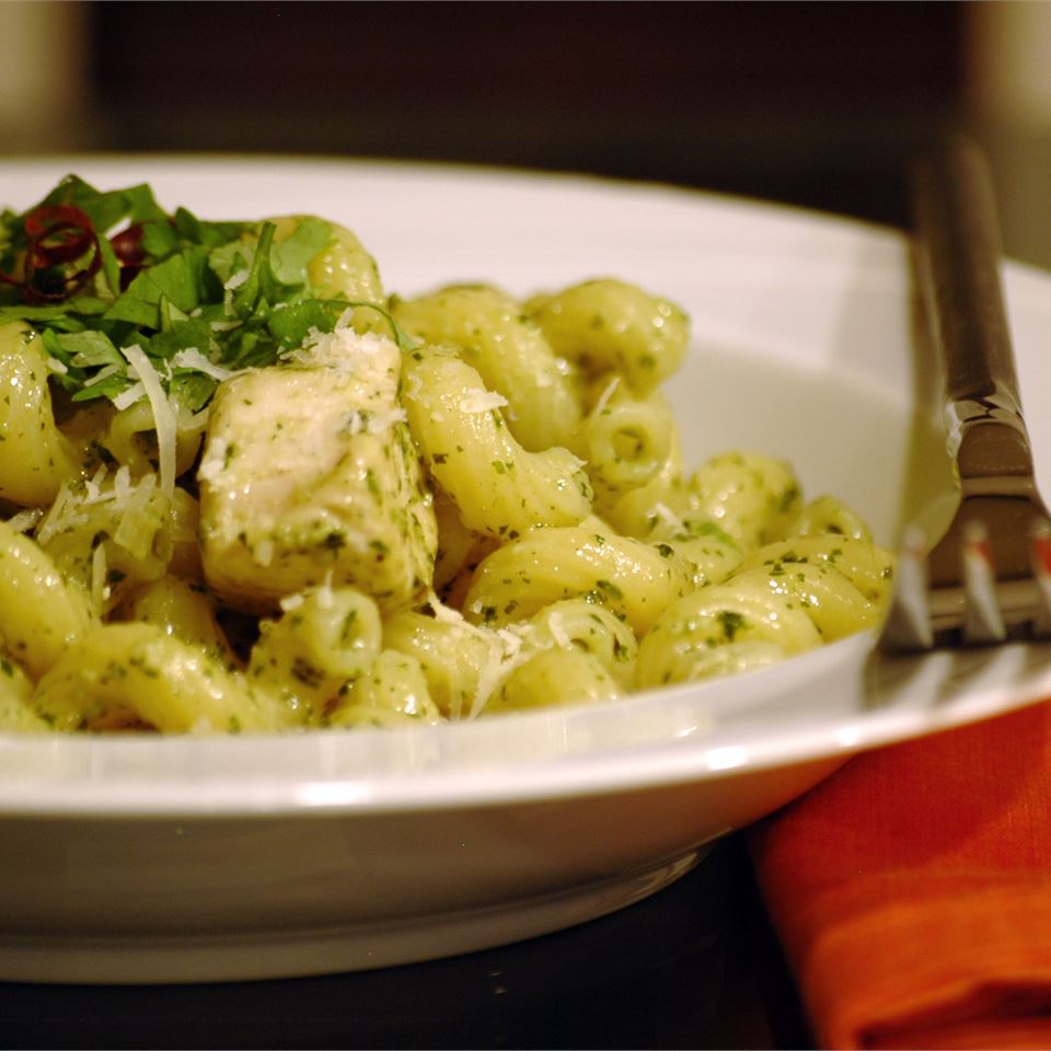 <p>Ready in 40 minutes. "A spicy chicken and pesto pasta dish that's easy to adjust to any heat level," says LAGIRL. "I created it after eating a similar dish at a Santa Monica restaurant, and it's one of my favorites. Serve with additional grated Parmesan, if desired. As an option, it's delicious with creamy goat cheese stirred in at the end."</p>
                          <p> </p>
                          
