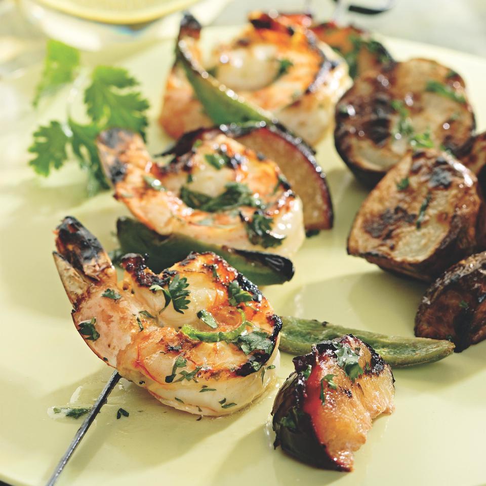 <p>Toss quick-cooking shrimp, juicy summertime plums and zesty jalapeños with a simple cilantro-lime marinade for a deluxe meal in minutes. If you like, use peaches or nectarines in place of the plums and red or green bell peppers for the jalapeños.</p>
                          