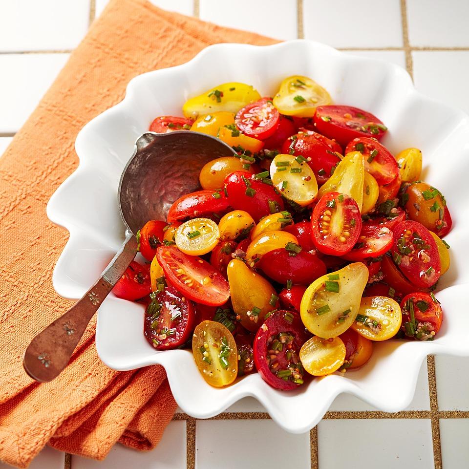 <p>This anchovy and tomato salad recipe has very few ingredients but absolutely sings with flavor when it's made with cherry tomatoes picked at their ripest. For the prettiest salad, use a combination of orange, yellow and red tomatoes.</p>
                          